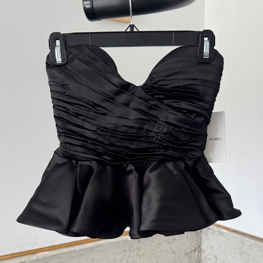 Ronny Kobo Collection Black Satin Peplum Blouse